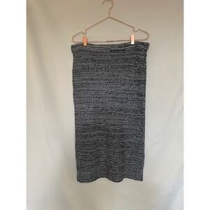 Marled Knit Sweater Midi Skirt Gray Black 1X Pull On